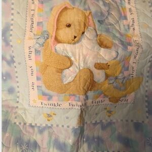 Vintage Pastel Baby Quilt with Bear Design Twinkle Twinkle Star
